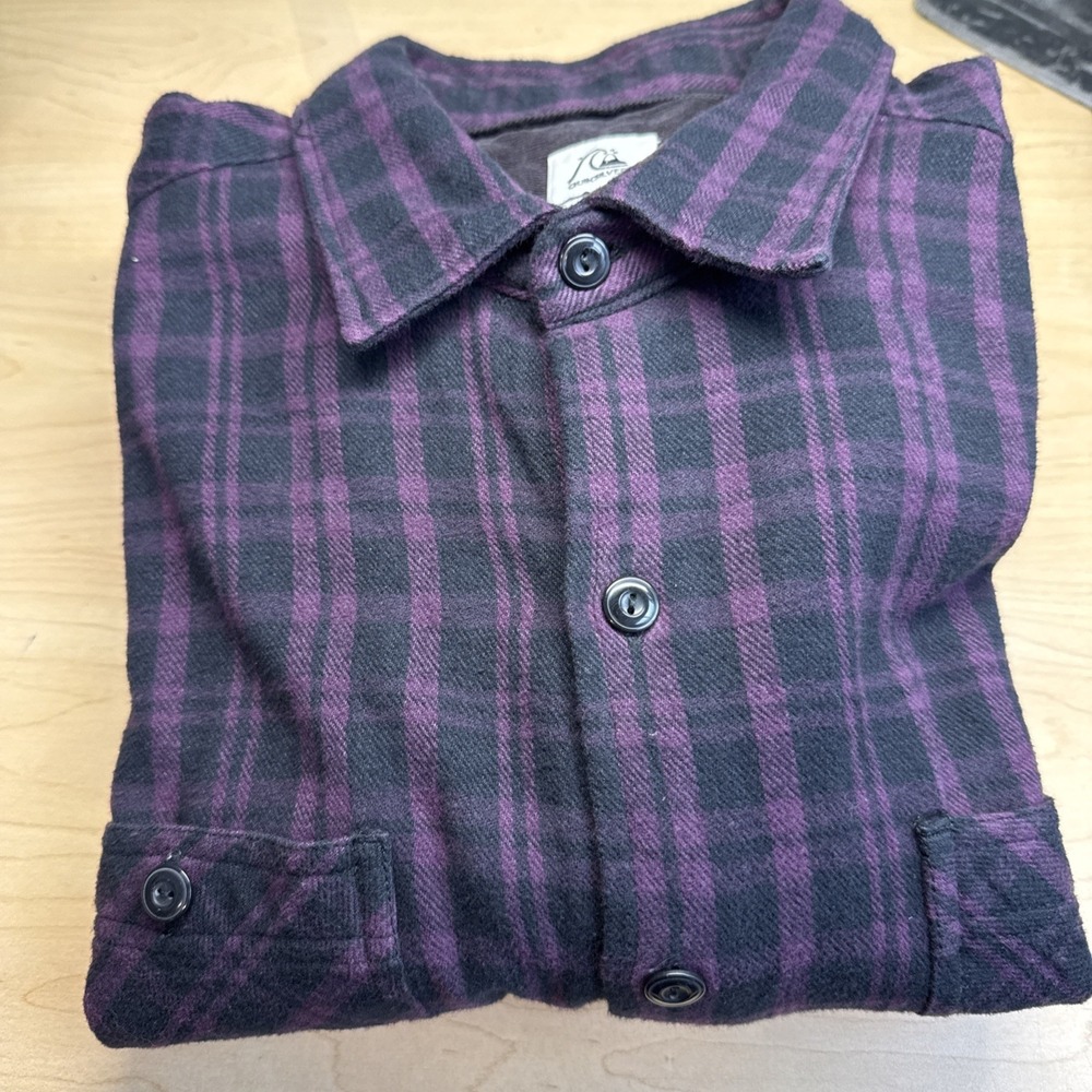 Quiksilver Purple Black Plaid  Long Sleeve Flannel Shirt L Heavy